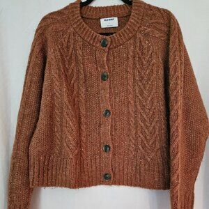 Old Navy 3X Brown Burnt Orange Cable Knit Cardigan Fisherman Sweater Academia
